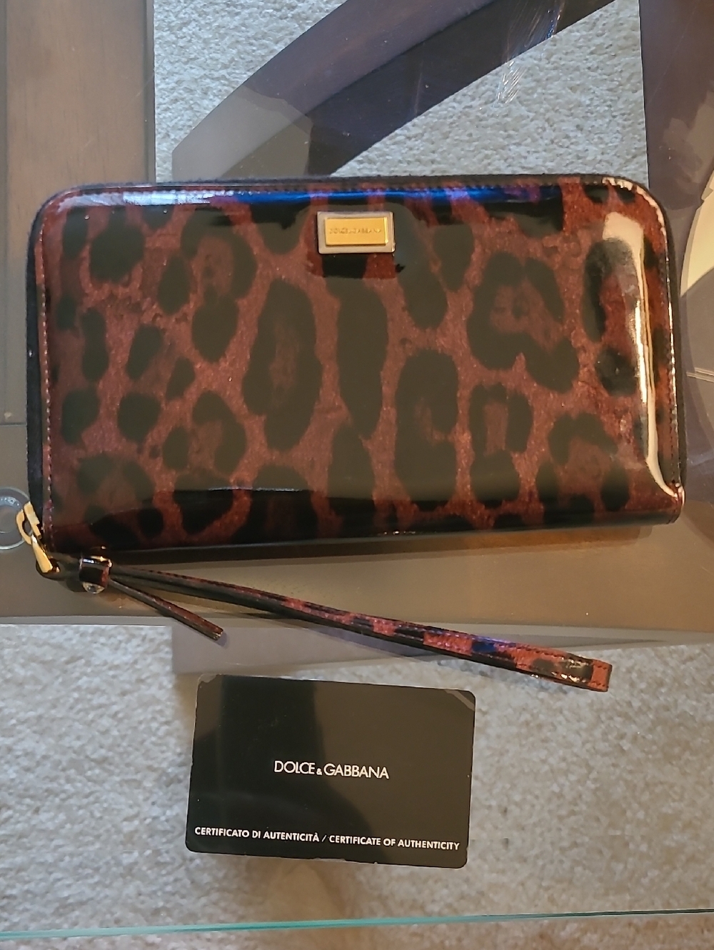 Dolce & Gabbana Patent Leopard Zip Wallet - Brown & Black